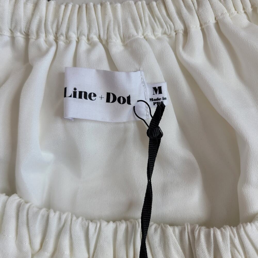 Line & Dot Linen Dress Ruffle Neck Shift Mini White Size M - Picture 4 of 6